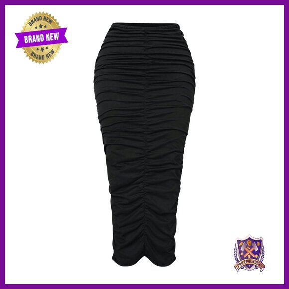 Stretchy Ruched High Waisted Maxi Pencil Skirt Casual Bodycon